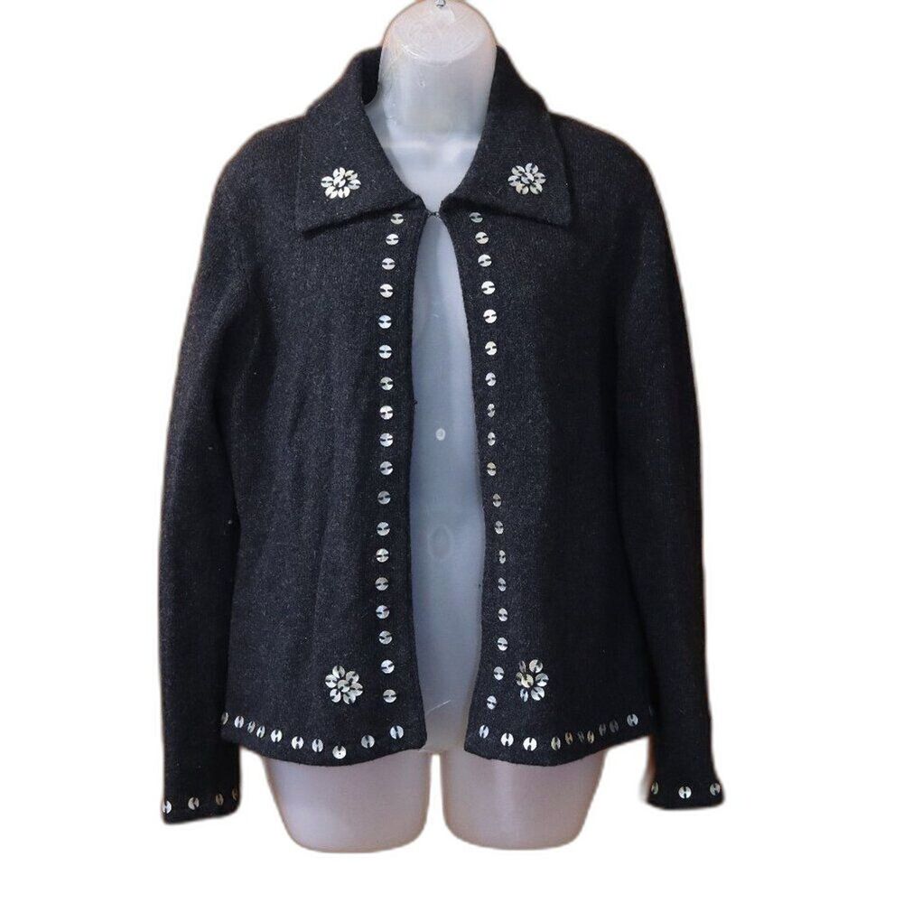 Susan Martin Dark Gray Black Mother of Pearl Button Swing Cardigan Medium